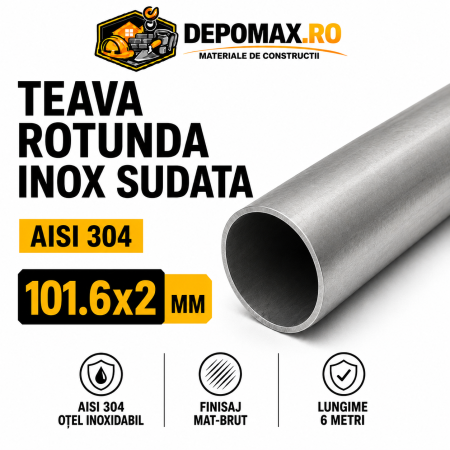 Teava rotunda inox sudata AISI 304, 101.6 x 2 mm, 6 metri